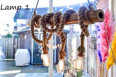 Touw Bamboe hanglamp 4x/6x loft vintage