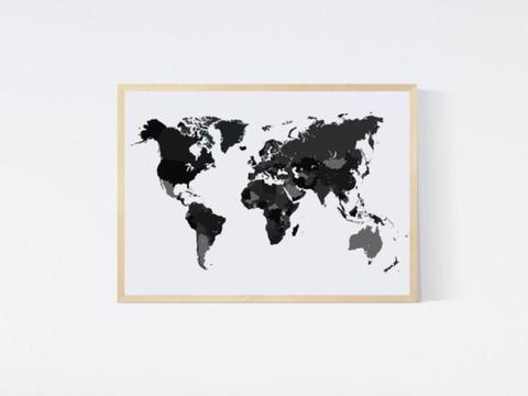 Kunst in Kaart - Wereldkaart poster - A3 - Wit