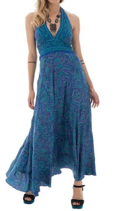 Bohemian maxi jurk blauw lila turkoois maat 36 38 40 42 44