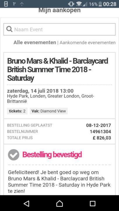 Twee kaartjes voor Bruno mars concert