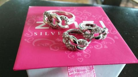 Zinz oorbellen en ring, 925 zilver, chain/gourmet schakel