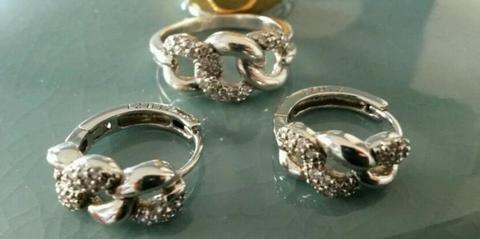 Zinzi zilveren schakelring en oorbellen, gourmet schakel