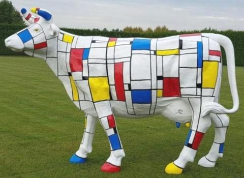 Mondriaan koe koeien beeld polyester kunststof tuinbeeld