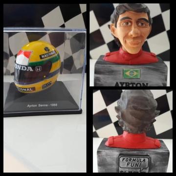 A. Senna helm 1:5 Spark en A. Senna karikatuur beeldje