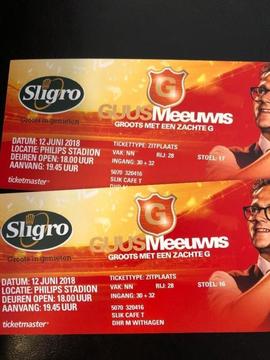 2 zitplaatsen (samen € 40) Guus Meeuwis dinsdag 12 juni
