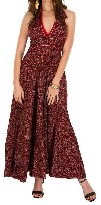 Bohemian maxi jurk rood paars zand bloem maat 36 38 40 42 44