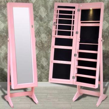 vidaXL Sieradenkast met LED-lamp en spiegel (roze)