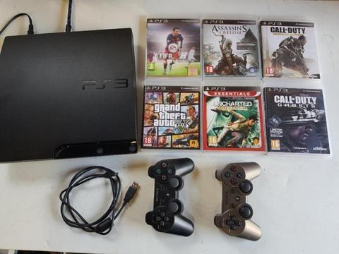 Ps3 slim 320gb + 2 controllers + playstation 3 / games