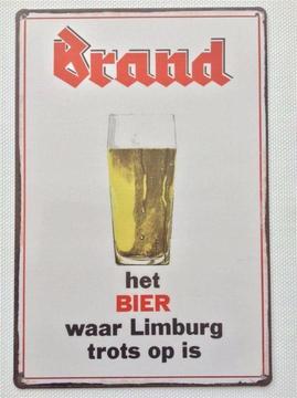 BRAND BIER Metalen Reclamebord Poster Limburg oude reclame