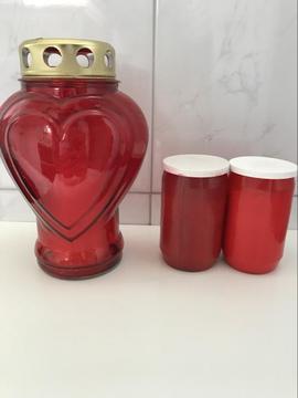 Grafkaars rood hart groot met 2 reserve kaarsen nieuw