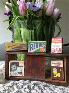 5 Oude winkel doosjes,40 /50 jaren,poppenhuis, pop, poppen