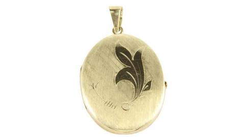 Gouden medaillon met gravé bloem afbeelding 14 krt