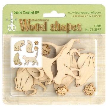 Leane Creatief Wood shapes Cats (katten) 12 stuks 71.2977