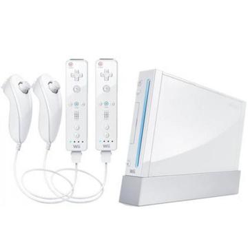 Wii Wit - 2x controllers & 2x Nunchuks + spel & garantie!