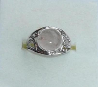Ring zilver (925), ronde rozenkwarts, maat 18