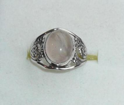 Ring zilver (925), ovale rozenkwarts, maat 17,3