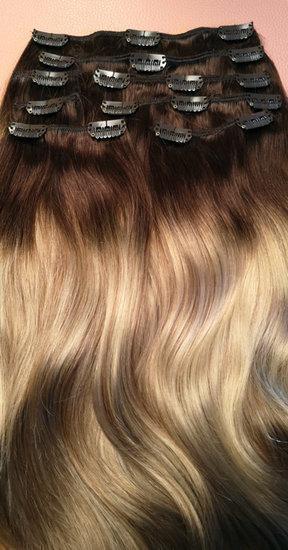 Honey ombre hairextensions, full head set clip-in extensions