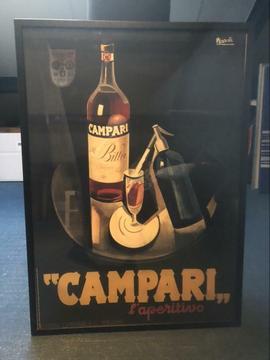 Oude ingelijste Campari reclameposter jaren 50