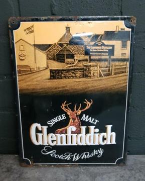 Metalen reclamebord/kroegbord Glenfiddich whisky (jaren '80)