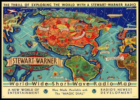 World Wide Short Wave Radio Map Retro Poster met lijst
