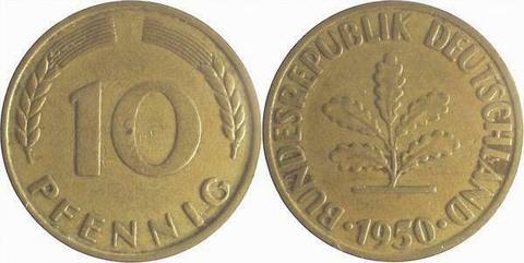 10 Pfennig Brd 1950 ohne Muenzzeichen ss/vz