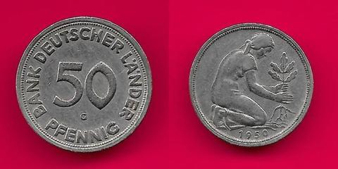 50 Pfennig 1950 G Brd Bondsrepubliek Duitsland Bank duits