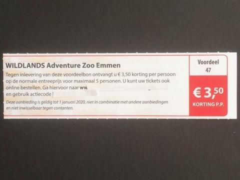 Bon 47 WILDLANDS Adventure Zoo Emmen €3,50 korting p.p