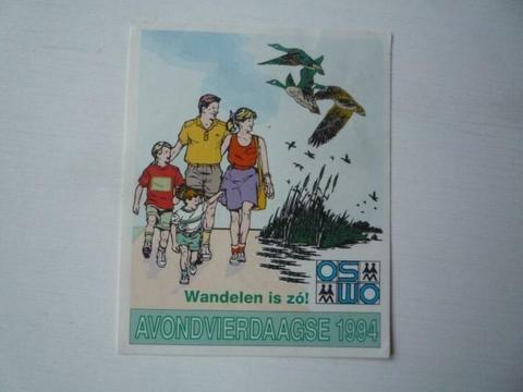 Oude sticker Avondvierdaagse 1994 Wandelen is zo!