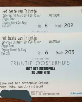 2 hardcopy tickets Trijntje Oosterhuis