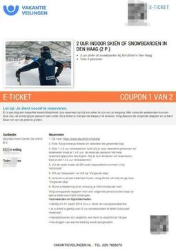 2 uur skiën of snowboarden bij De Uithof in Den Haag/2 pers