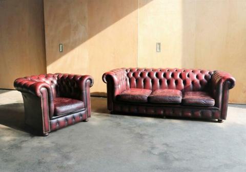 Vintage driezitsbank | fauteuil | Chesterfield | sofa