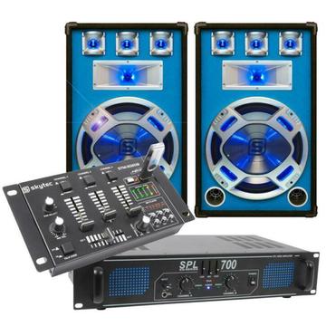 SkyTec blauw Complete 700W DJ Set met PA Versterker, Disco L
