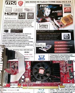 MSI Radeon HD4350 1GB Hyper 512MB DDR2 PCI-E 2.0 Low Profile