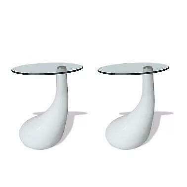 Design salontafels Wit met rond glazen blad - Nieuw!