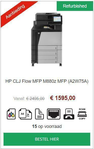 HP Flow MFP M880z MFP (A2W75A) M880 A3 MFP kleur - refurb