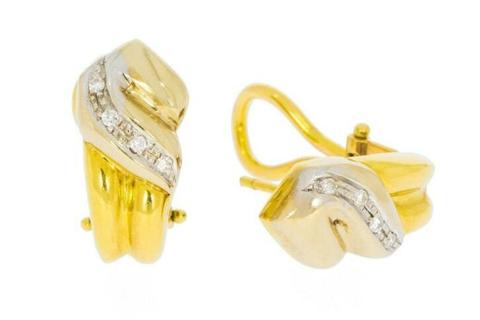 18 Karaat bicolor Gouden Oorhangers gezet met Diamant