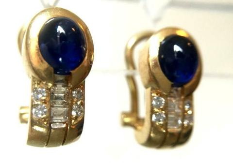 18 Karaat gouden Oorbellen gezet met Saffier & Diamant