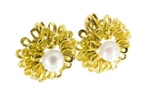 14 karaat geelgouden Oorknoppen gezet met Parels