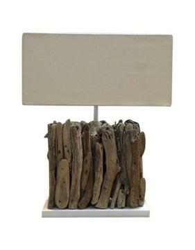 Stoere landelijke houten design tafellamp op houten voet