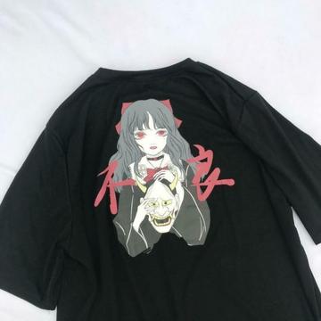 Zomer Dark Zwarte Vrouwelijke T-Shirt Japanse Harajuku