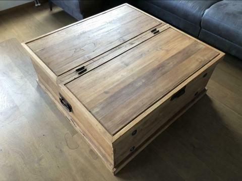 **KOOPJE** Vintage teakhouten salontafel. 100x100x42