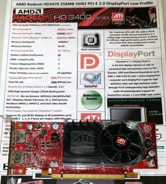 AMD RADEON HD3470 256MB DDR2 DisplayPort Low Profile PCI-E