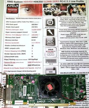 AMD Radeon HD6350 HD5450 512MB DDR3 DMS-59 PCI-E Low Profile