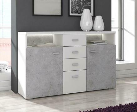 Dressoir Bello - Beton - Wit - 140 cm