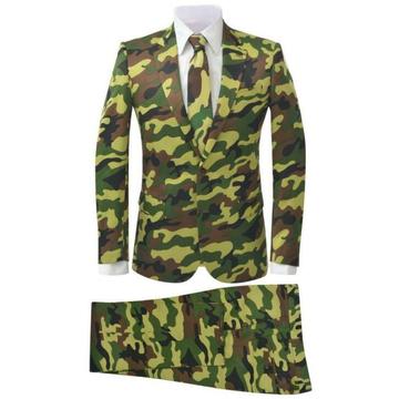 vidaXL Tweedelig herenkostuum met stropdas camouflage print