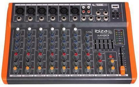Ibiza MX801 8 kanalen zang paneel met USB ingang (2321-B)