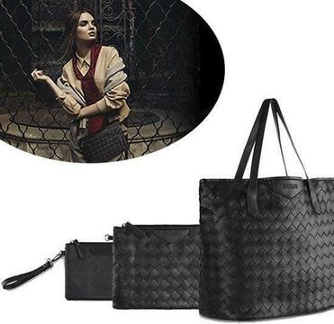 Shfani 3-delige Lederen Tassenset - Portemonnee / Shopperbag