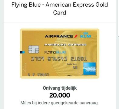 Gratis klm 20000 flying blue miles american express gold