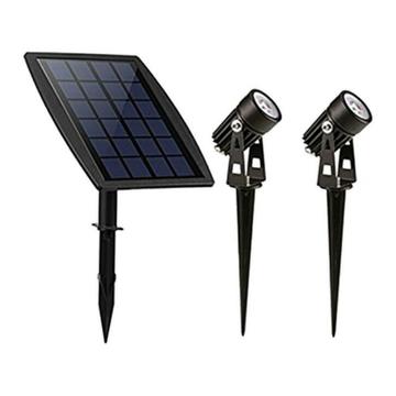 Solar LED tuinspots Twins met grondspies en los zonnepaneel