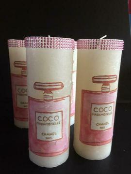 Chanel roze sier kaarsen set met opdruk decoratie